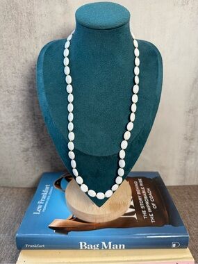 Vintage Napier Lucite Beaded Necklace | Classic White & Gold Tone